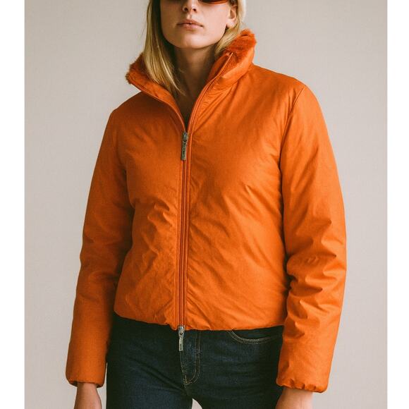 Vintage Moncler Ski Jacket Down Rabbit Fur Collar Orange Sz 1 Sml Authenticated